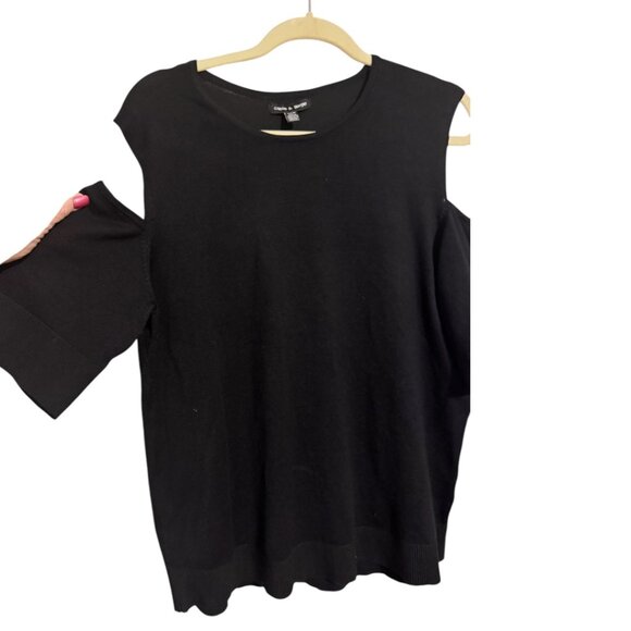 ❤️PERFECT for SPRING/SUMMER BLACK COLD SHOULDER TOP  LARGE - Picture 1 of 6